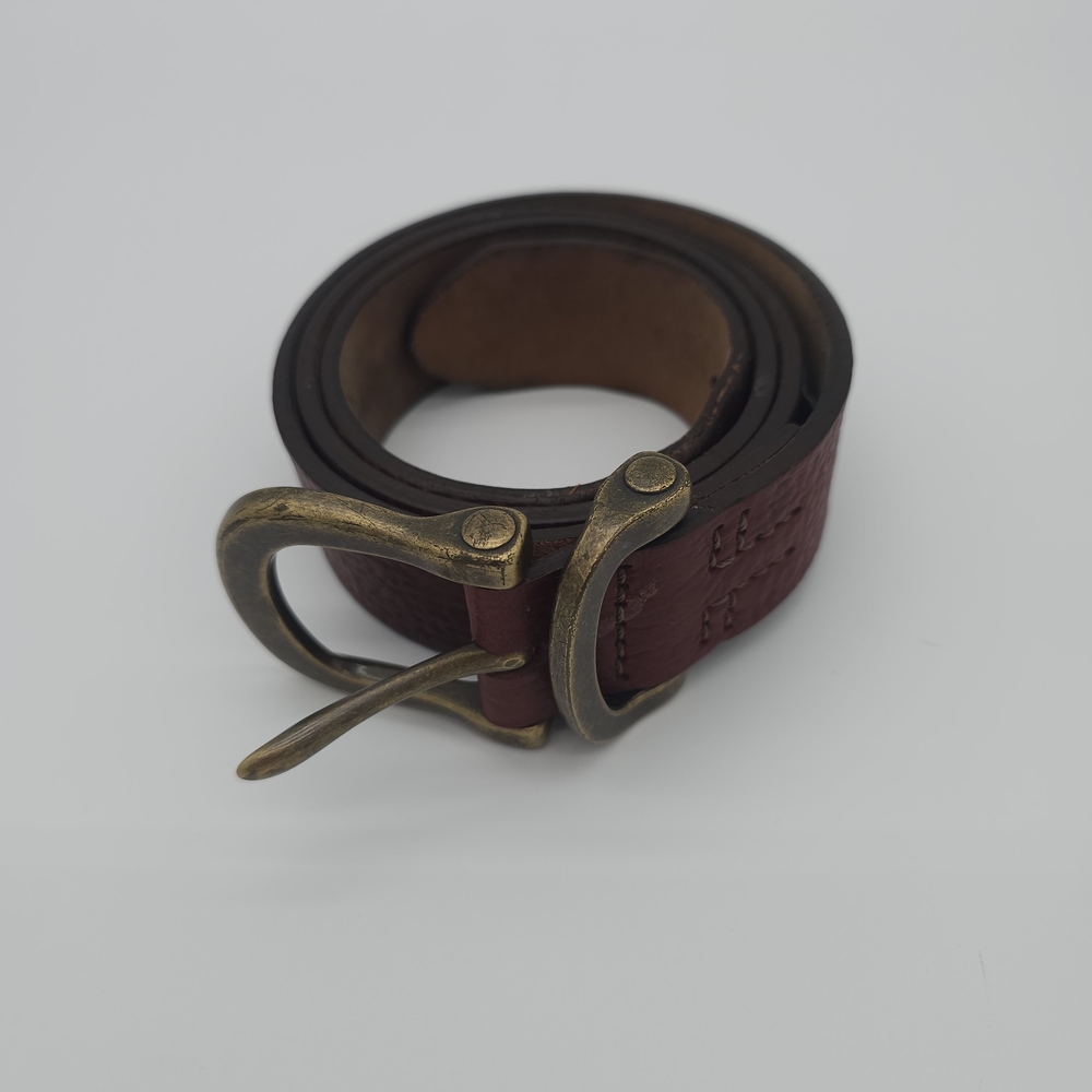 Vtg Orvis Brown Genuine Leather Belt Pebbled 38 Brass Buckle USA Made